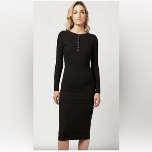 Buffalo David Bitton Faye Solid Knit Button Down Midi Dress Black Women's Size S